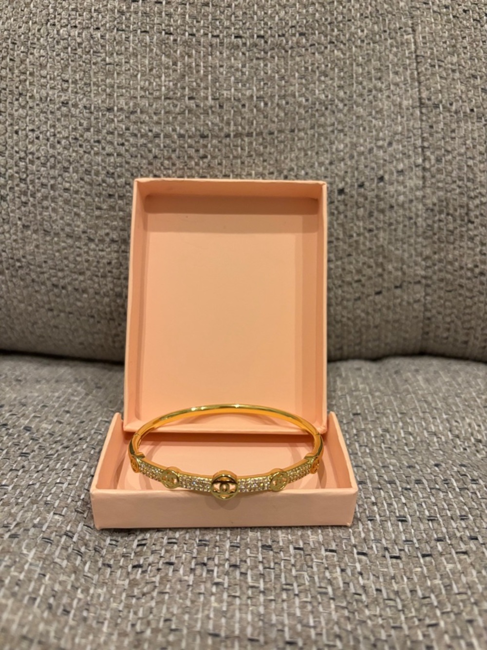 Gold Tone Crystal Accent Women's Bangle Bracelet